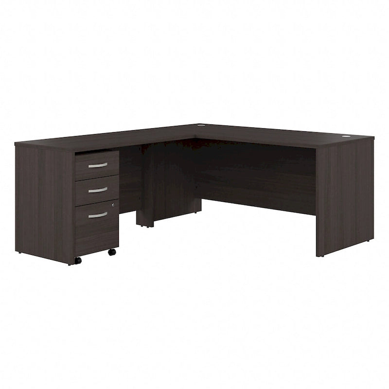 Bureau d'angle avec retour et caisson à roulettes gris orage et blanc