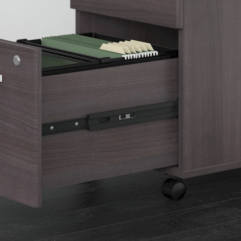 Bureau d'angle avec retour et caisson à roulettes gris orage et blanc