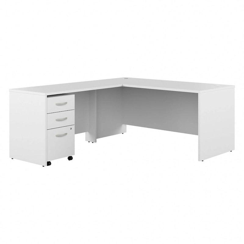 Bureau d'angle avec retour et caisson à roulettes gris orage et blanc