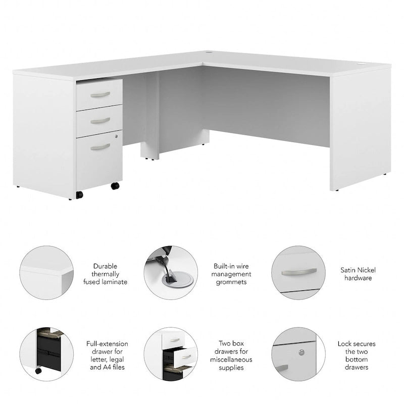 Bureau d'angle avec retour et caisson à roulettes gris orage et blanc