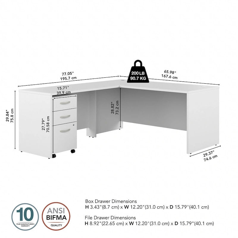 Bureau d'angle avec retour et caisson à roulettes gris orage et blanc