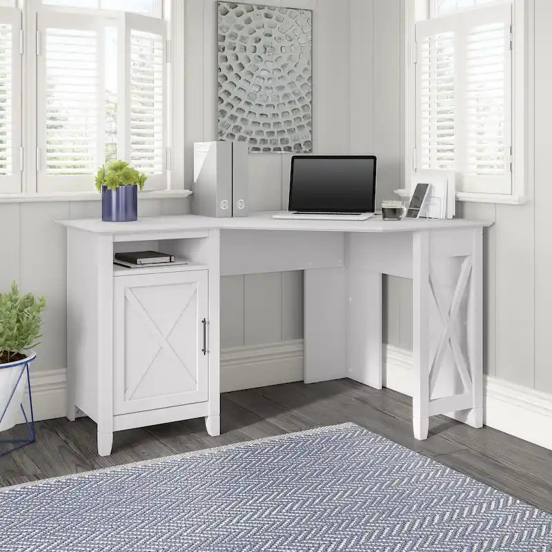 Bureau d'angle informatique 54 W avec meuble de rangement et casier ouvert, Bing Cherry