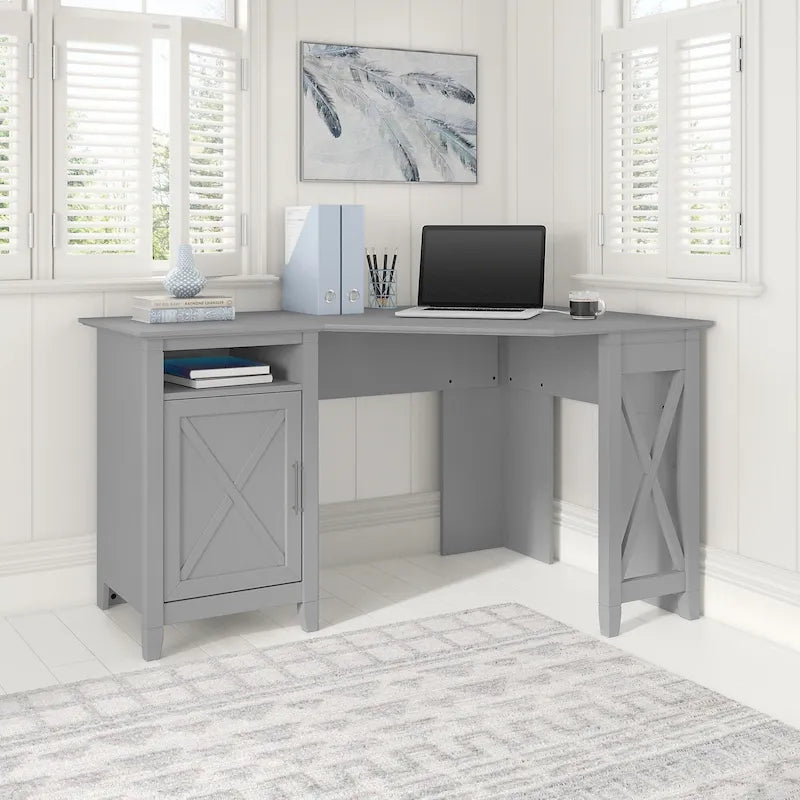 Bureau d'angle informatique 54 W avec meuble de rangement et casier ouvert, Bing Cherry