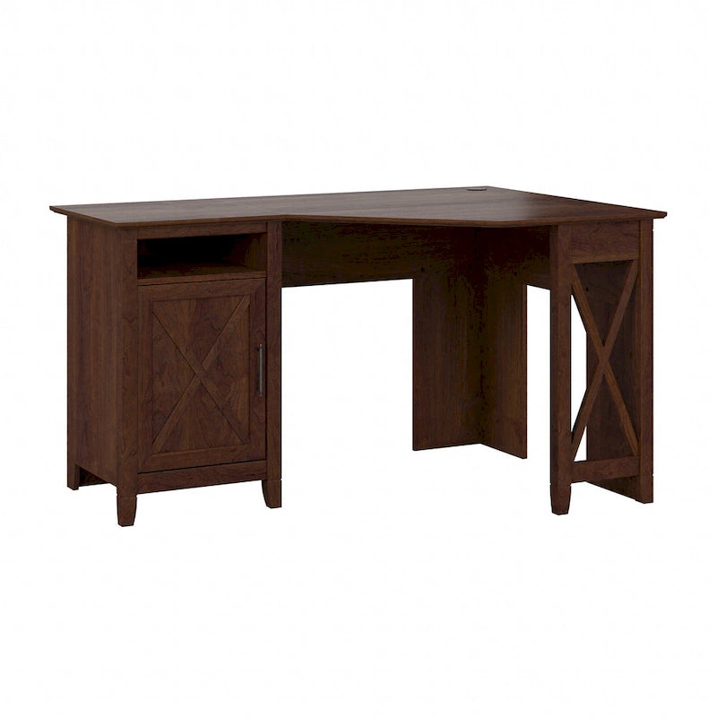 54W Corner Computer Desk with Storage Cabinet and Open Cubby, Bing Cherry