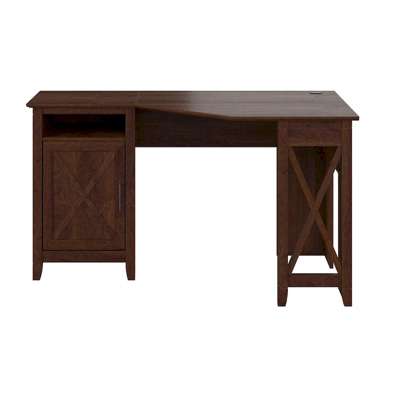 54W Corner Computer Desk with Storage Cabinet and Open Cubby, Bing Cherry