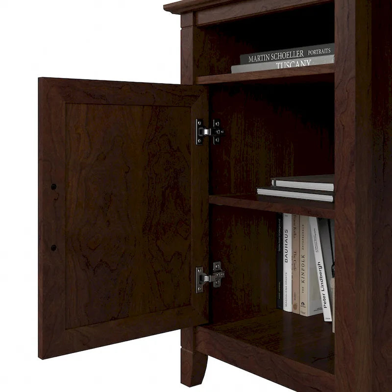 54W Corner Computer Desk with Storage Cabinet and Open Cubby, Bing Cherry