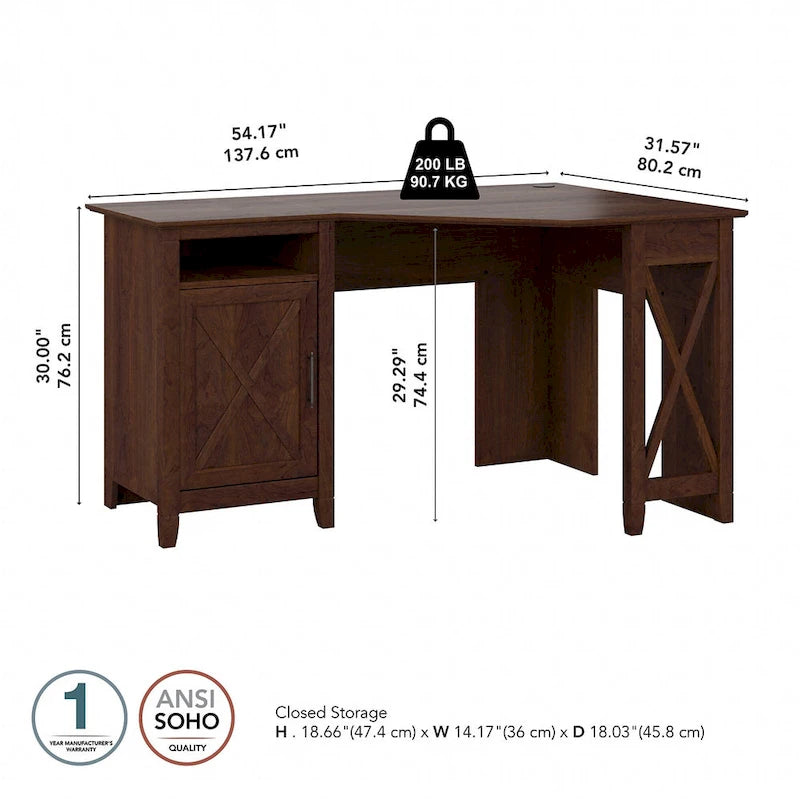 54W Corner Computer Desk with Storage Cabinet and Open Cubby, Bing Cherry