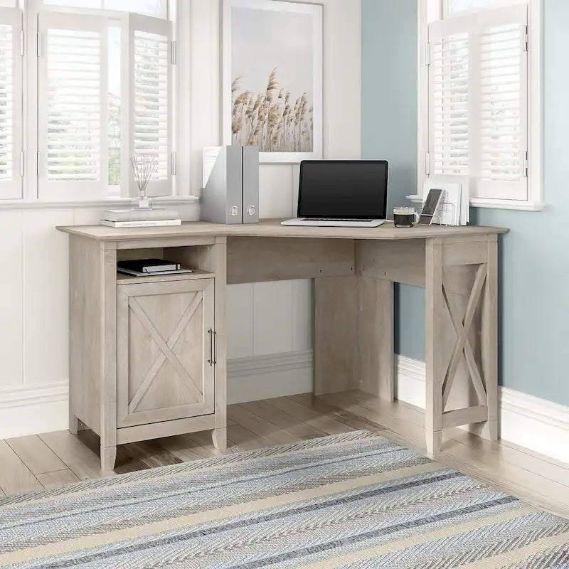 54W Corner Computer Desk with Storage Cabinet and Open Cubby, Bing Cherry