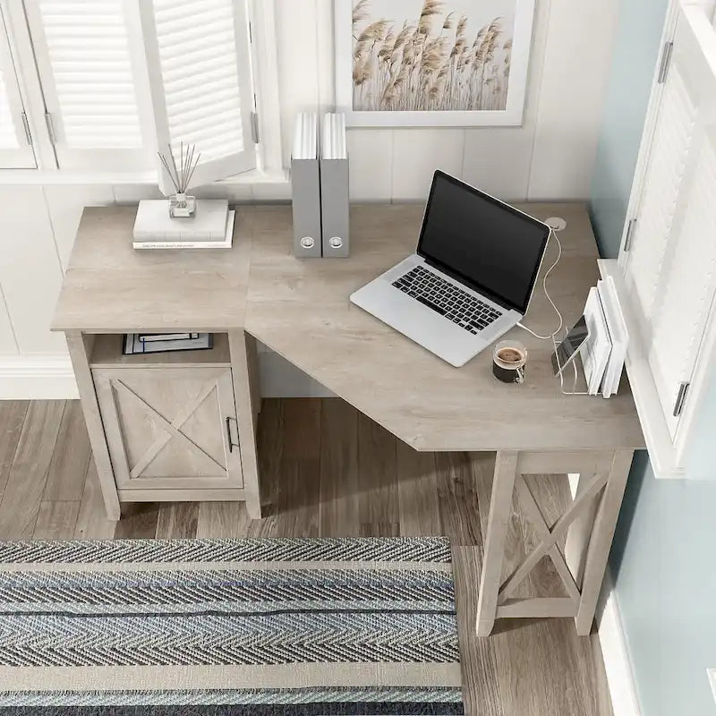 54W Corner Computer Desk with Storage Cabinet and Open Cubby, Bing Cherry