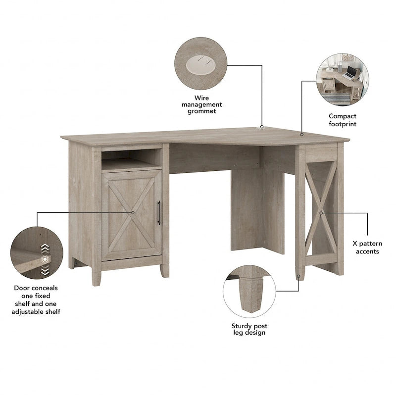 54W Corner Computer Desk with Storage Cabinet and Open Cubby, Bing Cherry