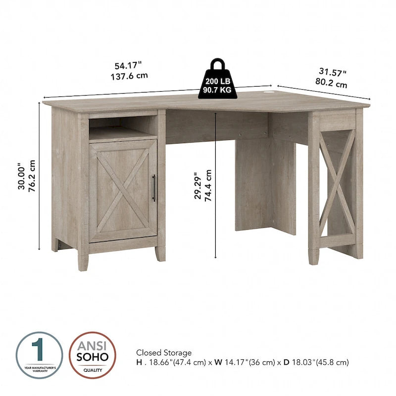 54W Corner Computer Desk with Storage Cabinet and Open Cubby, Bing Cherry