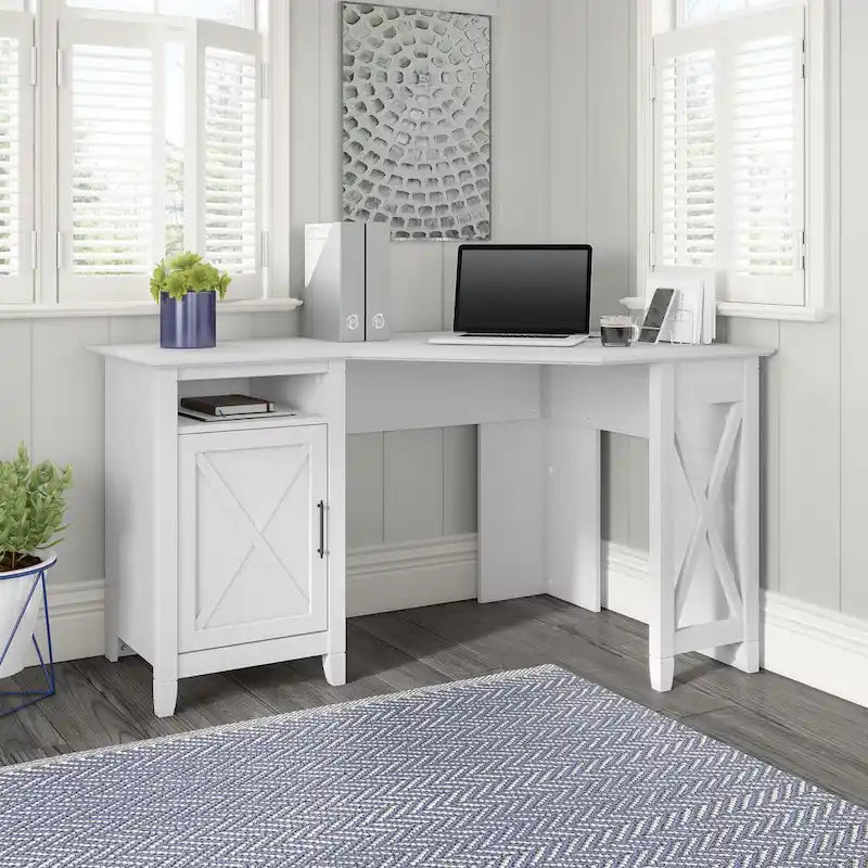 54W Corner Computer Desk with Storage Cabinet and Open Cubby, Bing Cherry