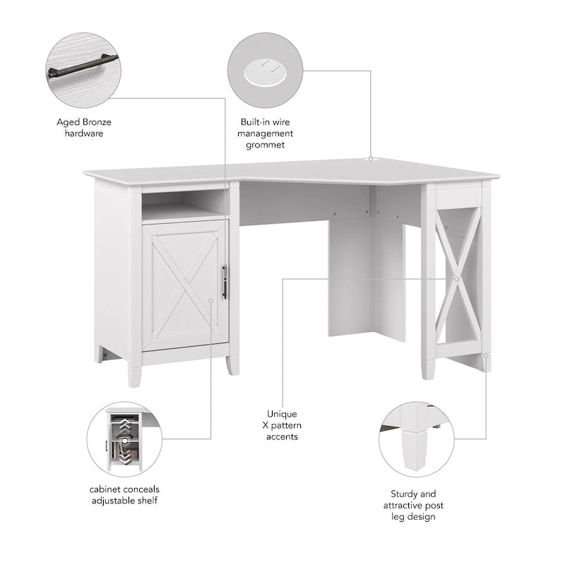 54W Corner Computer Desk with Storage Cabinet and Open Cubby, Bing Cherry
