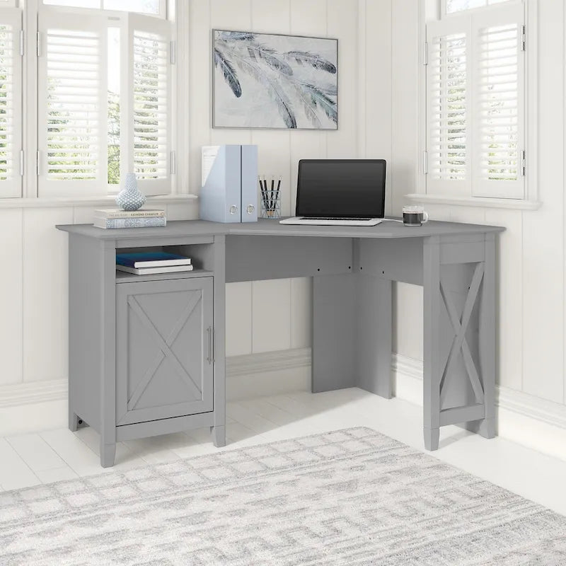 54W Corner Computer Desk with Storage Cabinet and Open Cubby, Bing Cherry