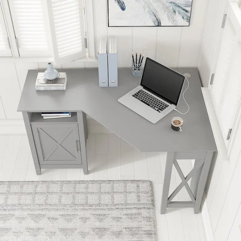 54W Corner Computer Desk with Storage Cabinet and Open Cubby, Bing Cherry