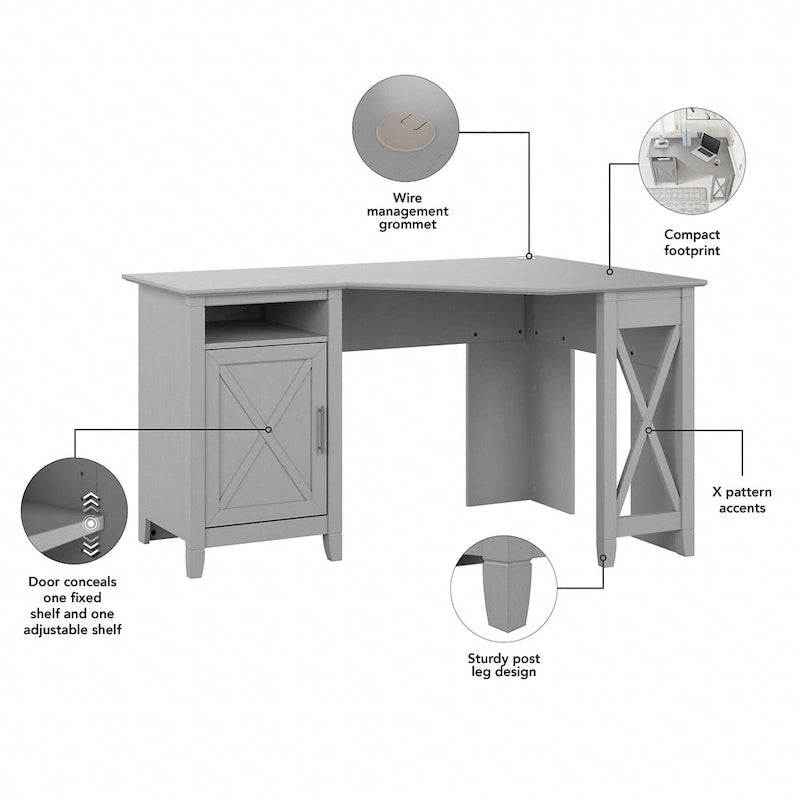 54W Corner Computer Desk with Storage Cabinet and Open Cubby, Bing Cherry