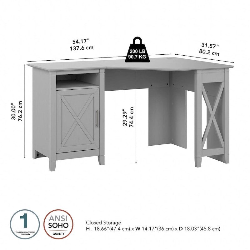 54W Corner Computer Desk with Storage Cabinet and Open Cubby, Bing Cherry