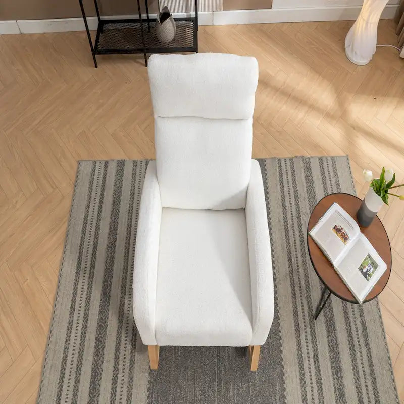 Ivory Upholstered Rocking Chair with Wooden Frame and Soft Cushioning
