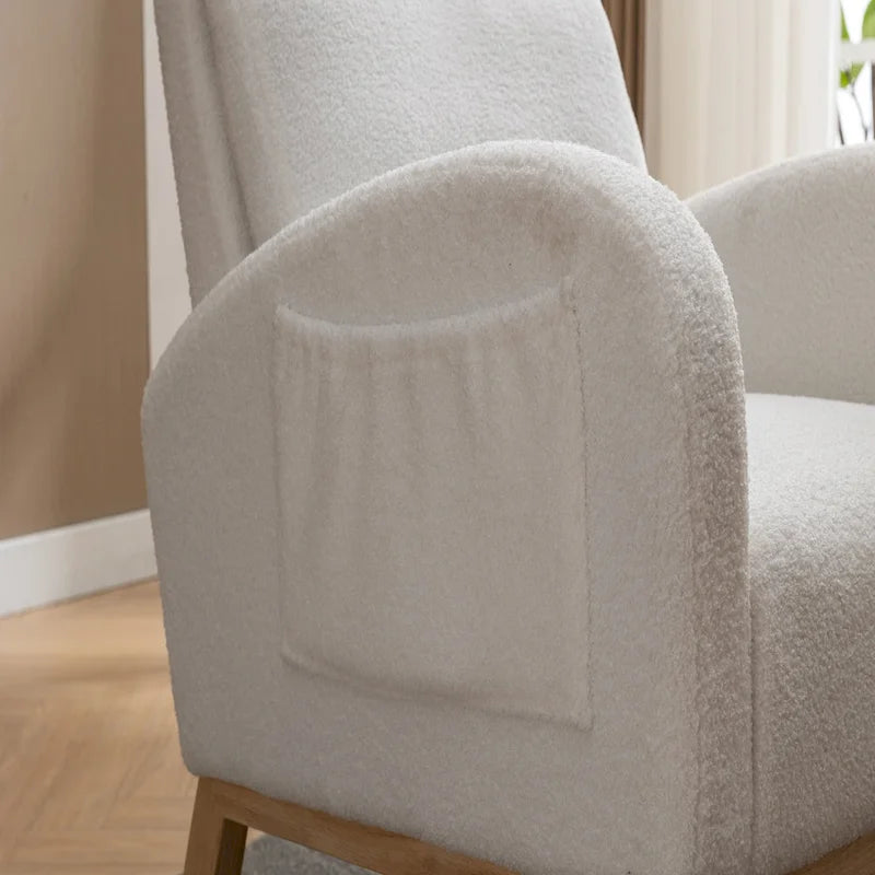 Ivory Upholstered Rocking Chair with Wooden Frame and Soft Cushioning