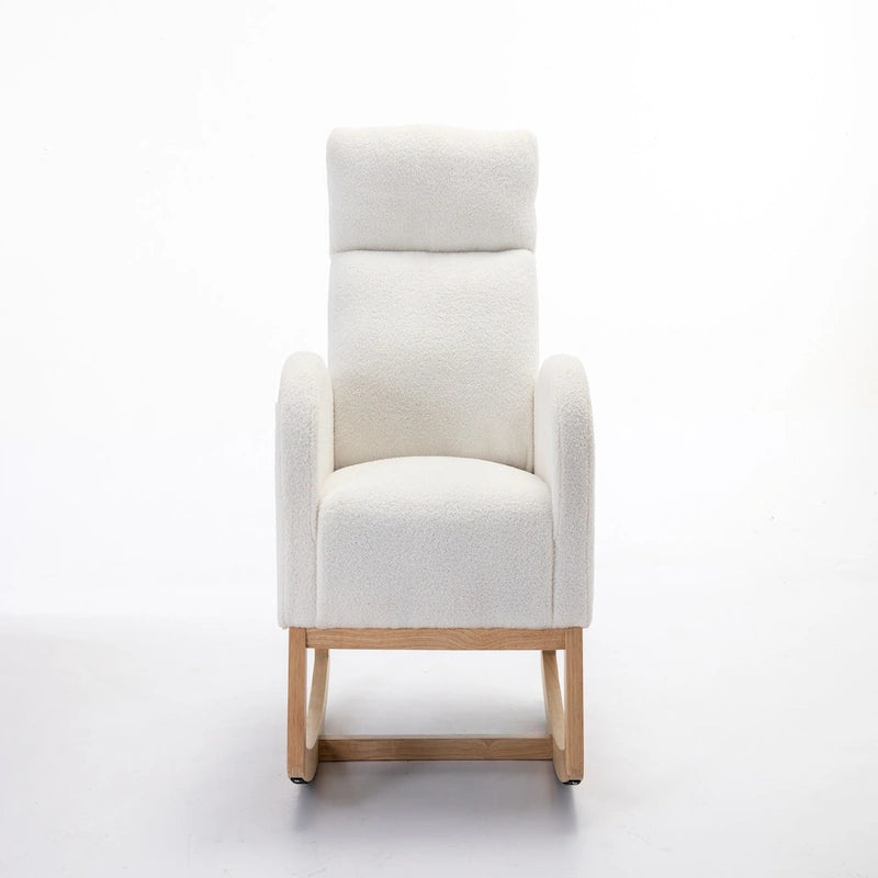 Ivory Upholstered Rocking Chair with Wooden Frame and Soft Cushioning