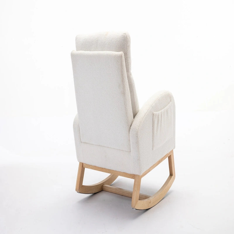 Ivory Upholstered Rocking Chair with Wooden Frame and Soft Cushioning