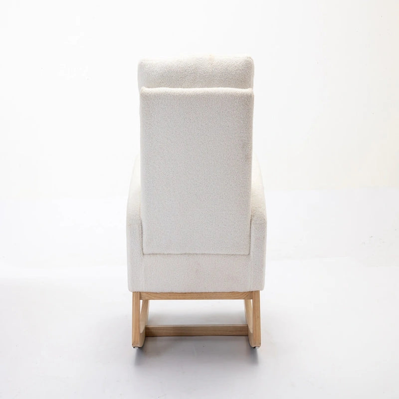 Ivory Upholstered Rocking Chair with Wooden Frame and Soft Cushioning
