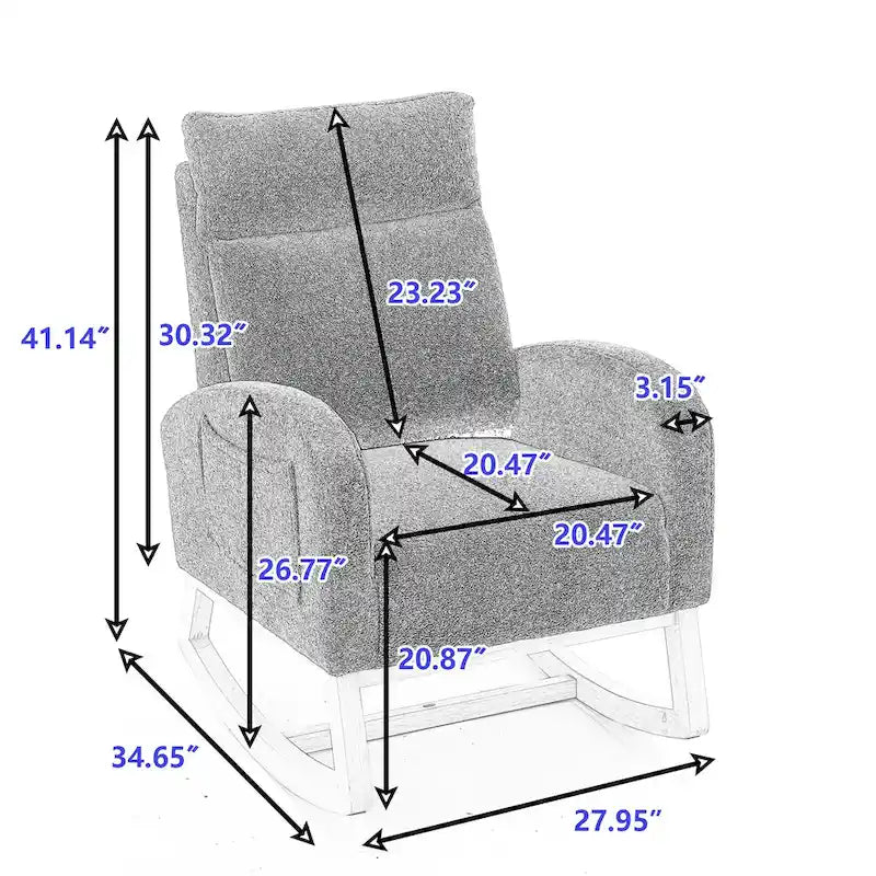 Ivory Upholstered Rocking Chair with Wooden Frame and Soft Cushioning