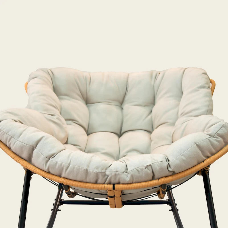 Rattan Woven Rocking Lounge Chair with Cushion Cream Beige