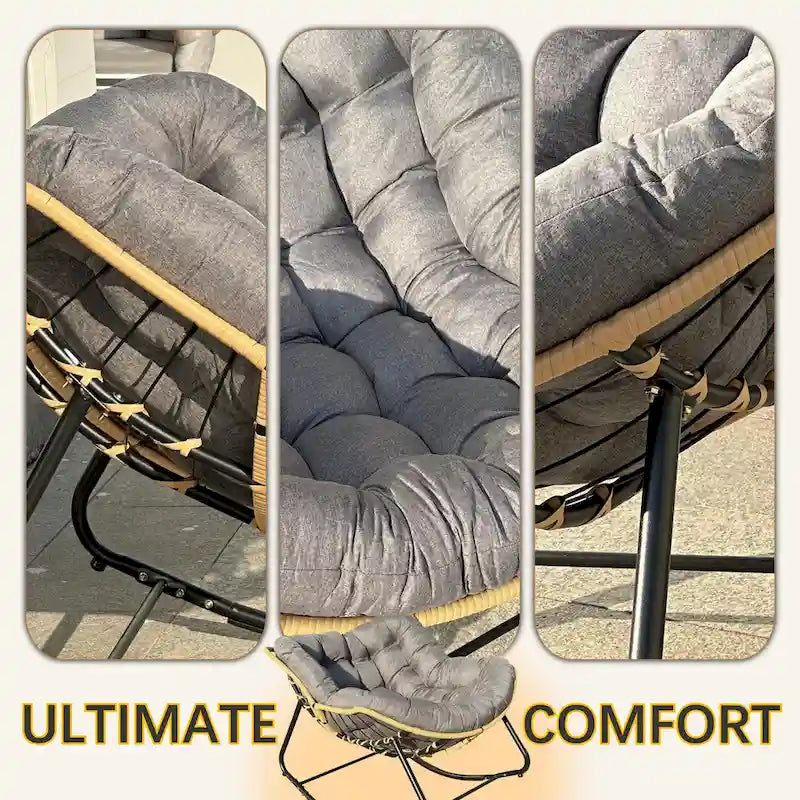 Rattan Woven Rocking Lounge Chair with Cushion Cream Beige