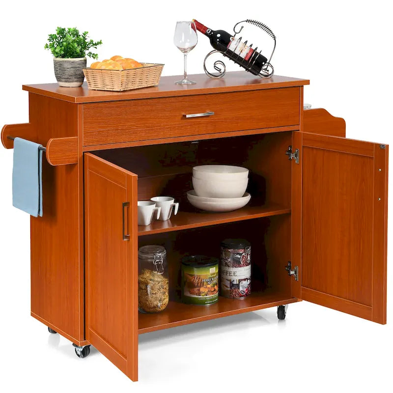 Desserte de cuisine roulante avec tiroir, armoire et porte-épices, marron-gris