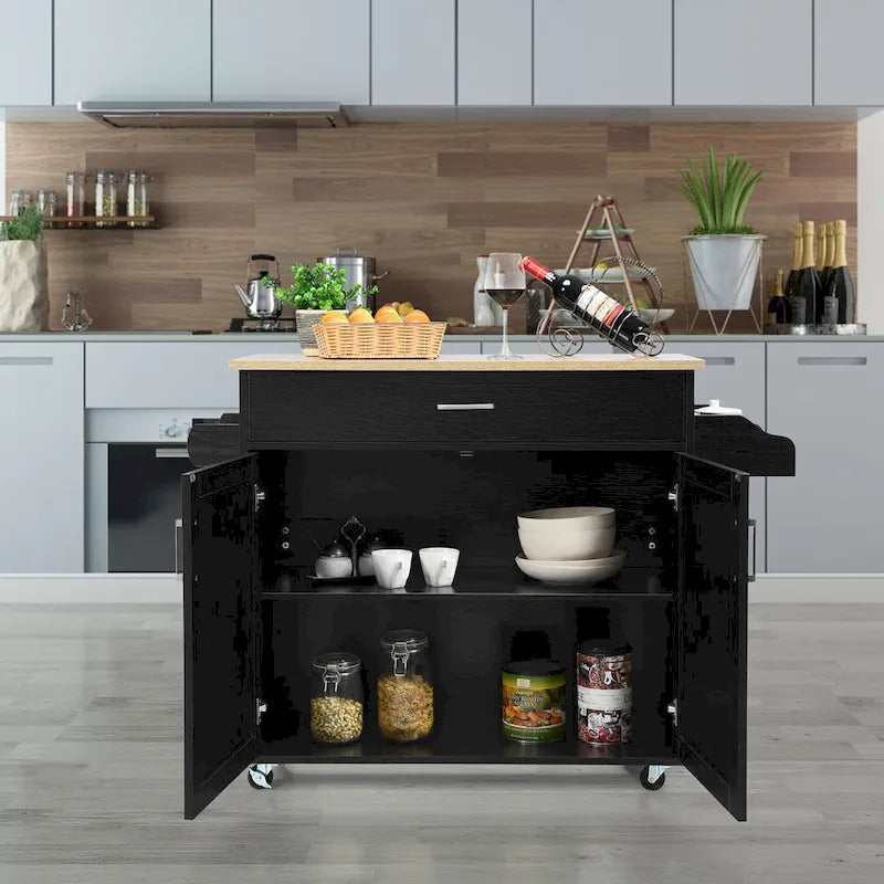 Desserte de cuisine roulante avec tiroir, armoire et porte-épices, marron-gris