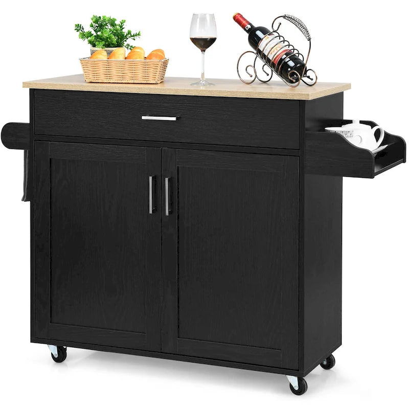 Desserte de cuisine roulante avec tiroir, armoire et porte-épices, marron-gris