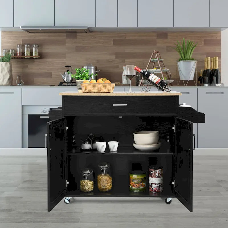 Desserte de cuisine roulante avec tiroir, armoire et porte-épices, marron-gris