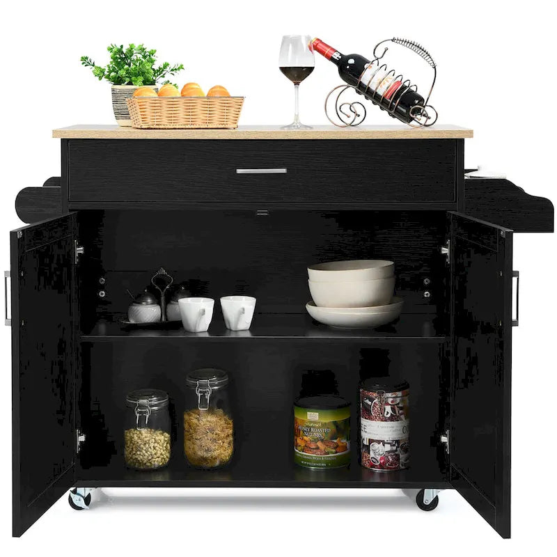 Desserte de cuisine roulante avec tiroir, armoire et porte-épices, marron-gris