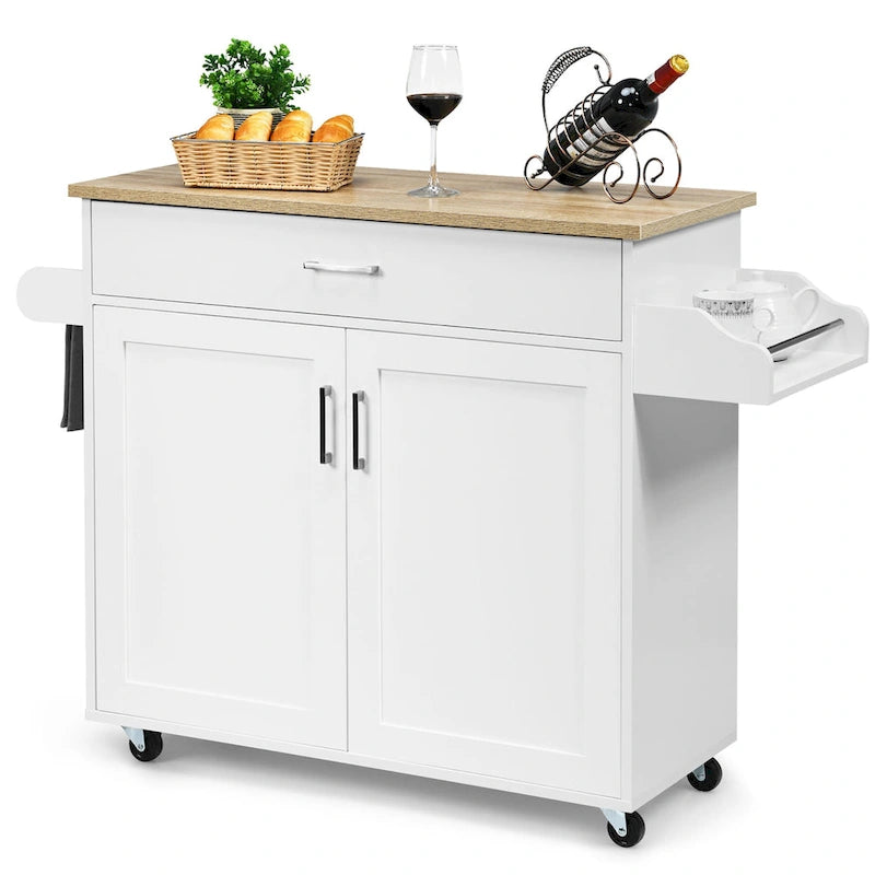 Desserte de cuisine roulante avec tiroir, armoire et porte-épices, marron-gris