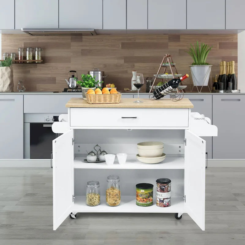 Desserte de cuisine roulante avec tiroir, armoire et porte-épices, marron-gris