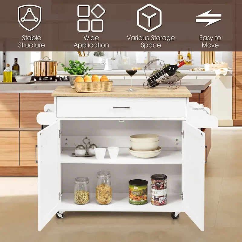 Desserte de cuisine roulante avec tiroir, armoire et porte-épices, marron-gris