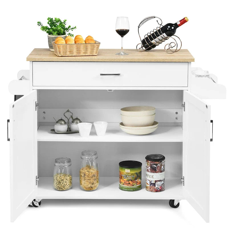 Desserte de cuisine roulante avec tiroir, armoire et porte-épices, marron-gris