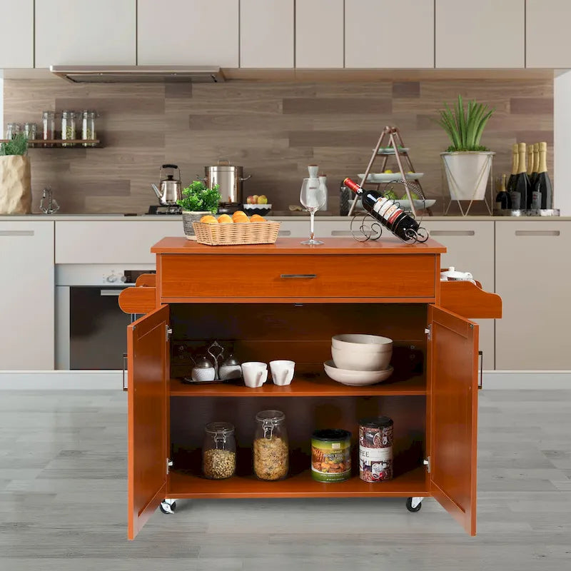 Desserte de cuisine roulante avec tiroir, armoire et porte-épices, marron-gris