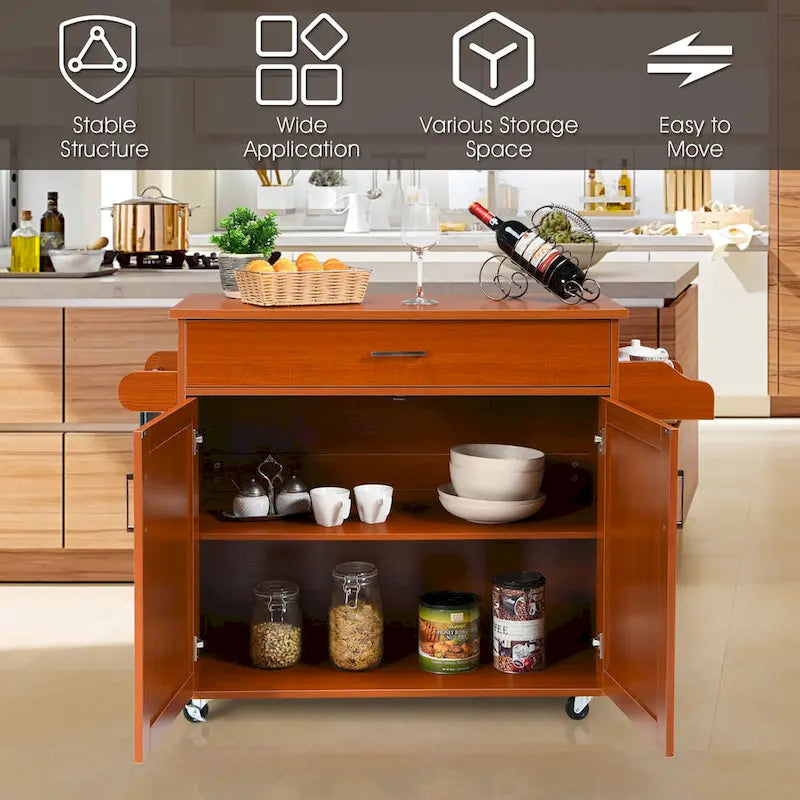Desserte de cuisine roulante avec tiroir, armoire et porte-épices, marron-gris