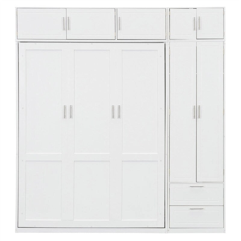Lit mural escamotable avec armoire, étagères de rangement et tiroirs, Gris