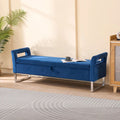 Banc de rangement en velours avec accoudoirs, assise en mousse, cadre en bois, plusieurs options de couleurs