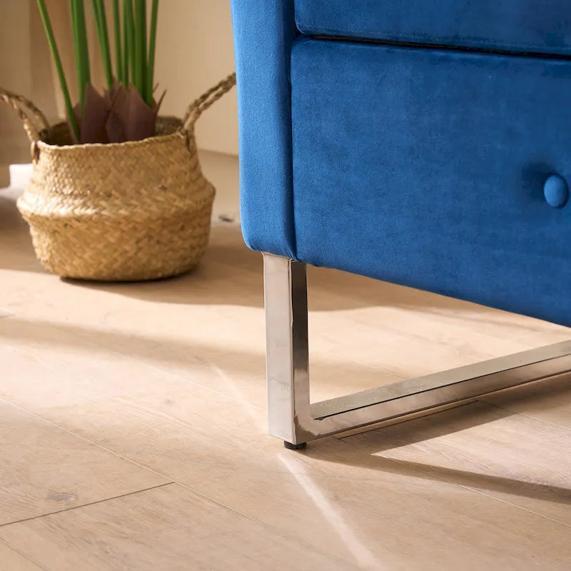 Banc de rangement en velours avec accoudoirs, assise en mousse, cadre en bois, plusieurs options de couleurs