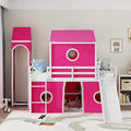 Lit mezzanine Château pour enfants avec toboggan, tente, échelle, barrière rose et bleu