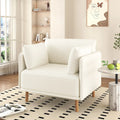 Fauteuil d'appoint rembourré à assise large avec pieds en bois massif et coussin lombaire