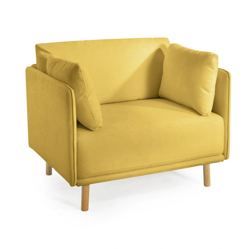 Fauteuil d'appoint rembourré à assise large avec pieds en bois massif et coussin lombaire