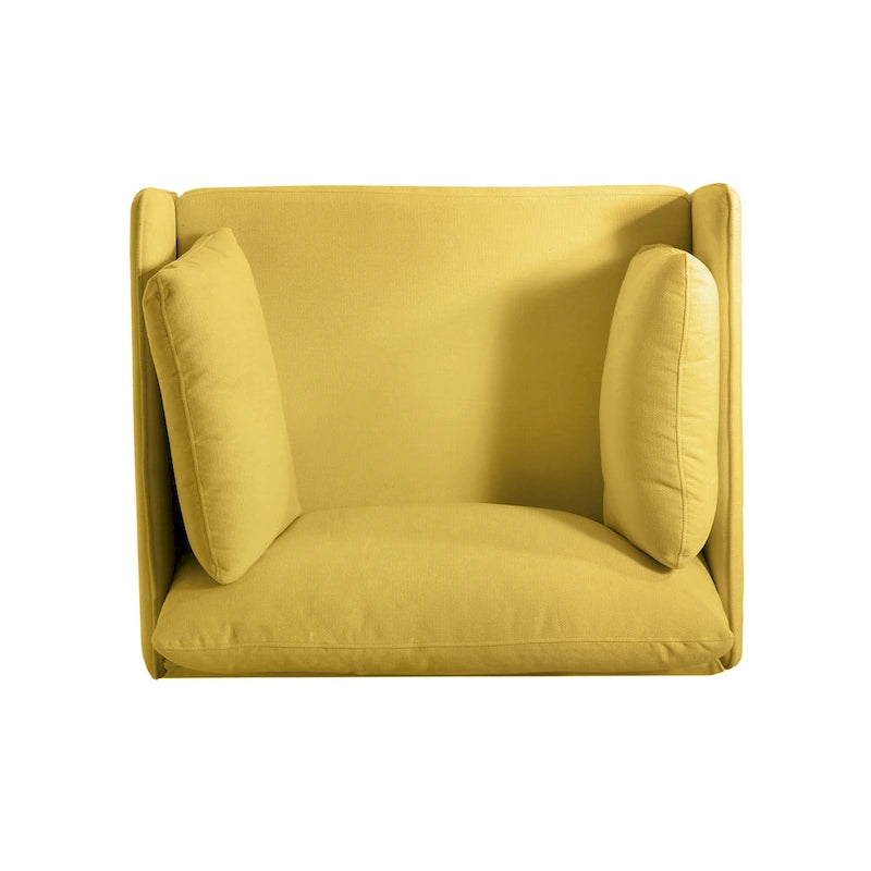 Fauteuil d'appoint rembourré à assise large avec pieds en bois massif et coussin lombaire