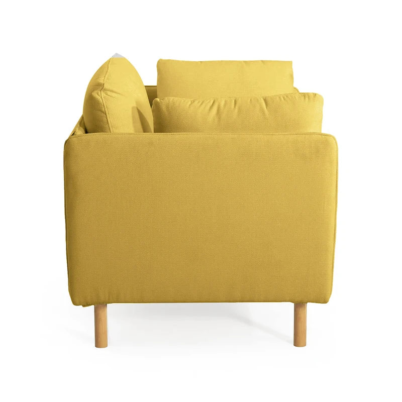 Fauteuil d'appoint rembourré à assise large avec pieds en bois massif et coussin lombaire