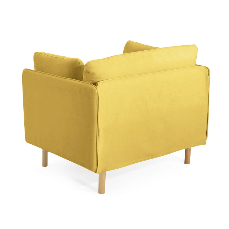 Fauteuil d'appoint rembourré à assise large avec pieds en bois massif et coussin lombaire