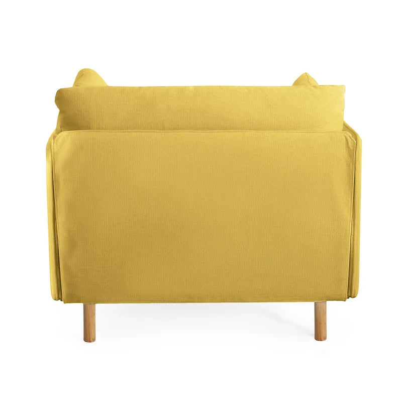 Fauteuil d'appoint rembourré à assise large avec pieds en bois massif et coussin lombaire